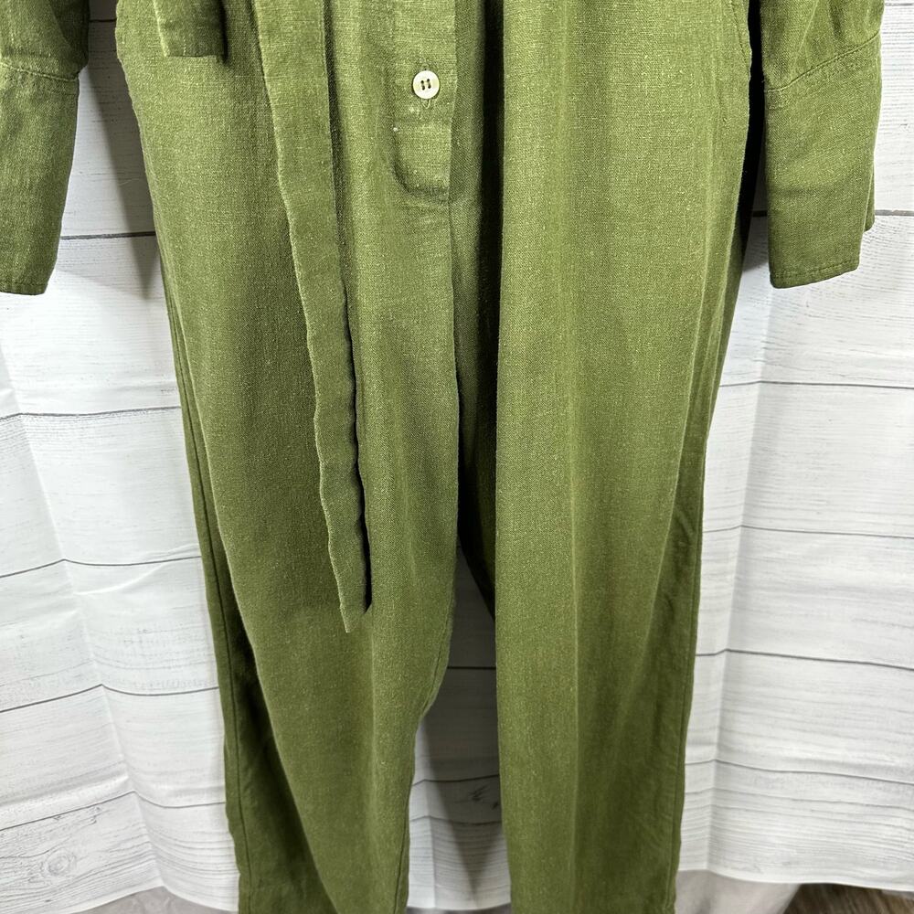 Rue Stiic Womens size Small Preston Linen Blend Cropped Jumpsuit Khaki Green - Picture 6 of 11